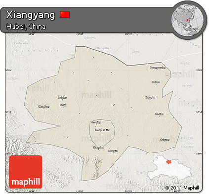 Shaded Relief Map of Xiangyang, lighten