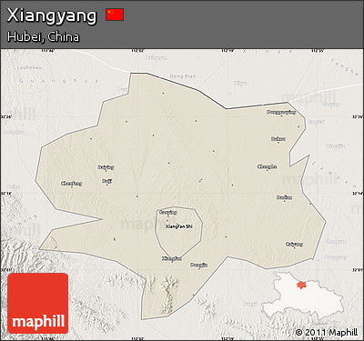 Shaded Relief Map of Xiangyang, lighten