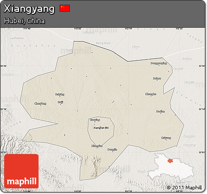 Shaded Relief Map of Xiangyang, lighten