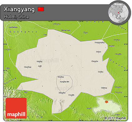 Shaded Relief Map of Xiangyang, physical outside
