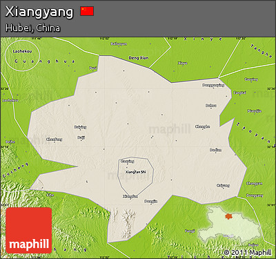 Shaded Relief Map of Xiangyang, physical outside