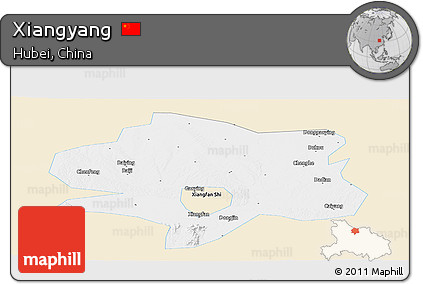 Classic Style Panoramic Map of Xiangyang, single color outside