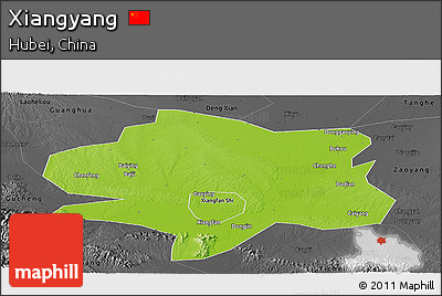 Physical Panoramic Map of Xiangyang, darken, desaturated