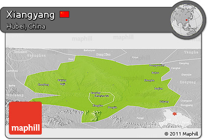 Physical Panoramic Map of Xiangyang, lighten, desaturated