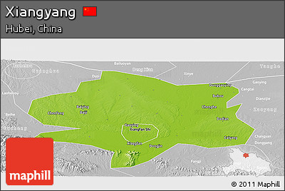 Physical Panoramic Map of Xiangyang, lighten, desaturated