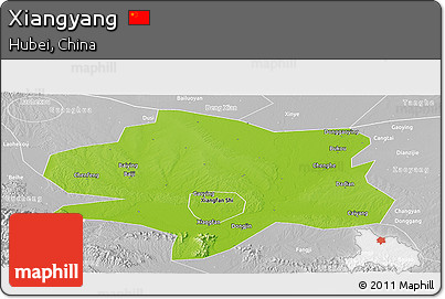 Physical Panoramic Map of Xiangyang, lighten, desaturated