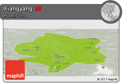 Physical Panoramic Map of Xiangyang, lighten, semi-desaturated