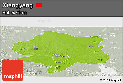 Physical Panoramic Map of Xiangyang, lighten, semi-desaturated