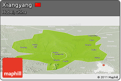 Physical Panoramic Map of Xiangyang, lighten, semi-desaturated