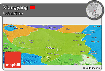 Physical Panoramic Map of Xiangyang, political outside