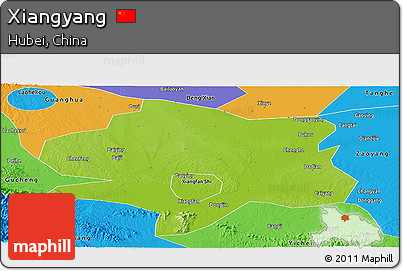Physical Panoramic Map of Xiangyang, political outside