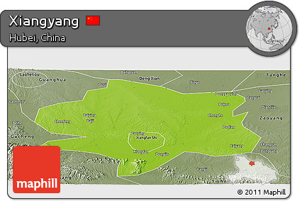 Physical Panoramic Map of Xiangyang, semi-desaturated