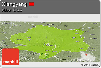 Physical Panoramic Map of Xiangyang, semi-desaturated