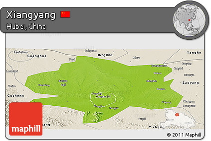 Physical Panoramic Map of Xiangyang, shaded relief outside