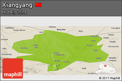 Physical Panoramic Map of Xiangyang, shaded relief outside