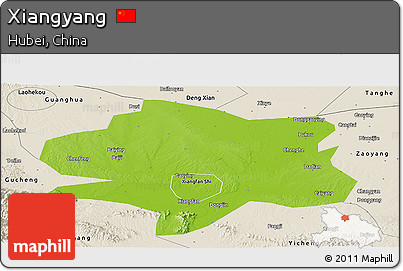 Physical Panoramic Map of Xiangyang, shaded relief outside