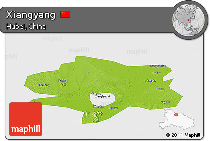 Physical Panoramic Map of Xiangyang, single color outside