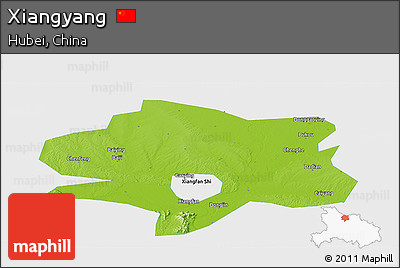 Physical Panoramic Map of Xiangyang, single color outside