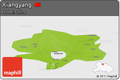 Physical Panoramic Map of Xiangyang, single color outside