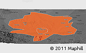 Political Panoramic Map of Xiangyang, darken, desaturated