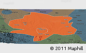 Political Panoramic Map of Xiangyang, darken, semi-desaturated