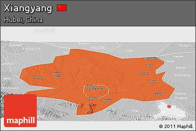Political Panoramic Map of Xiangyang, lighten, desaturated