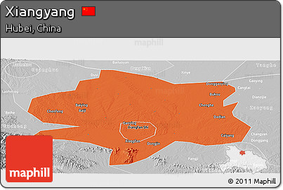 Political Panoramic Map of Xiangyang, lighten, desaturated