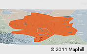 Political Panoramic Map of Xiangyang, lighten, semi-desaturated