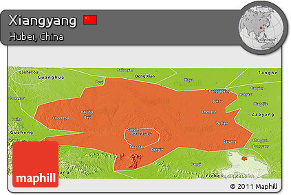 Political Panoramic Map of Xiangyang, physical outside