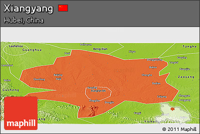 Political Panoramic Map of Xiangyang, physical outside