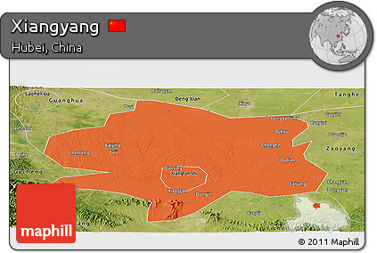 Political Panoramic Map of Xiangyang, satellite outside