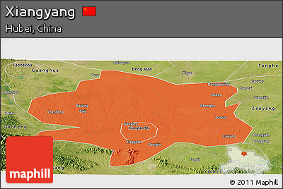 Political Panoramic Map of Xiangyang, satellite outside