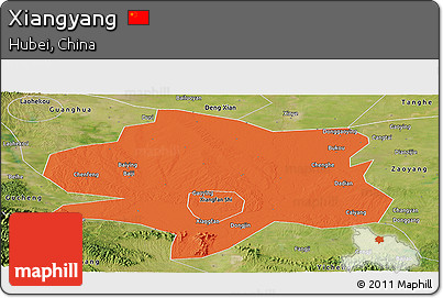 Political Panoramic Map of Xiangyang, satellite outside