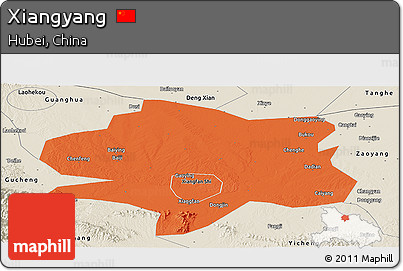 Political Panoramic Map of Xiangyang, shaded relief outside