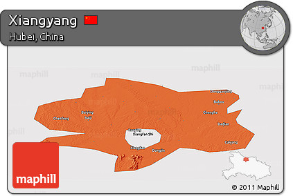 Political Panoramic Map of Xiangyang, single color outside