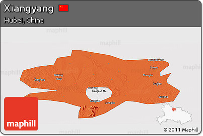 Political Panoramic Map of Xiangyang, single color outside