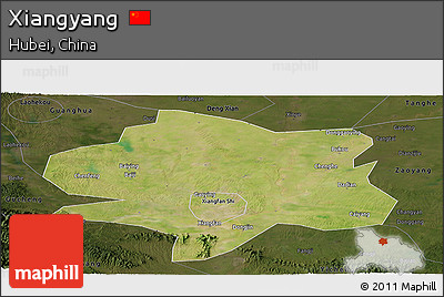 Satellite Panoramic Map of Xiangyang, darken
