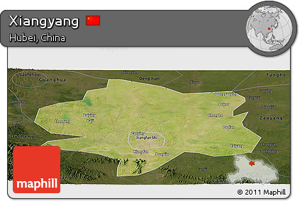 Satellite Panoramic Map of Xiangyang, darken