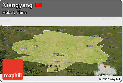 Satellite Panoramic Map of Xiangyang, darken