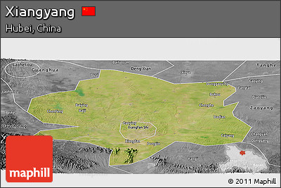 Satellite Panoramic Map of Xiangyang, desaturated