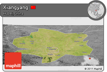 Satellite Panoramic Map of Xiangyang, desaturated
