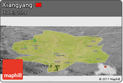 Satellite Panoramic Map of Xiangyang, desaturated
