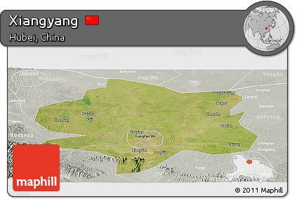 Satellite Panoramic Map of Xiangyang, lighten, semi-desaturated