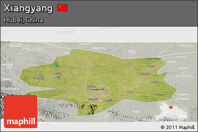 Satellite Panoramic Map of Xiangyang, lighten, semi-desaturated