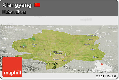Satellite Panoramic Map of Xiangyang, lighten, semi-desaturated