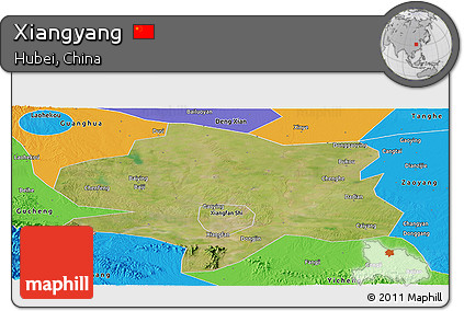 Satellite Panoramic Map of Xiangyang, political outside