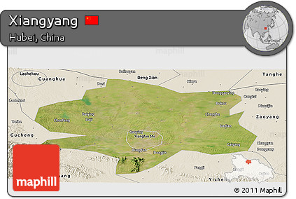 Satellite Panoramic Map of Xiangyang, shaded relief outside