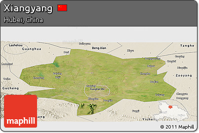 Satellite Panoramic Map of Xiangyang, shaded relief outside