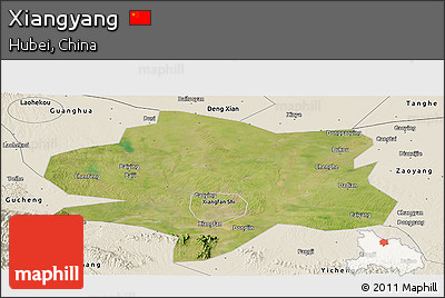 Satellite Panoramic Map of Xiangyang, shaded relief outside