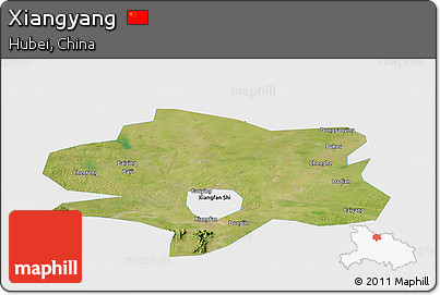 Satellite Panoramic Map of Xiangyang, single color outside